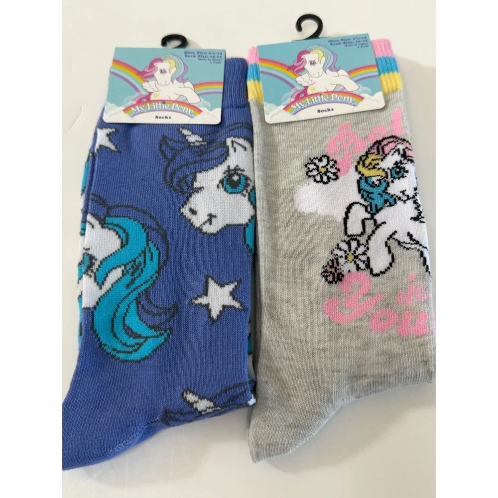 My Little Pony Crew Socks 2 Pair Set Blue Grey Hasbro Shoe Size 6.5-12 NEW